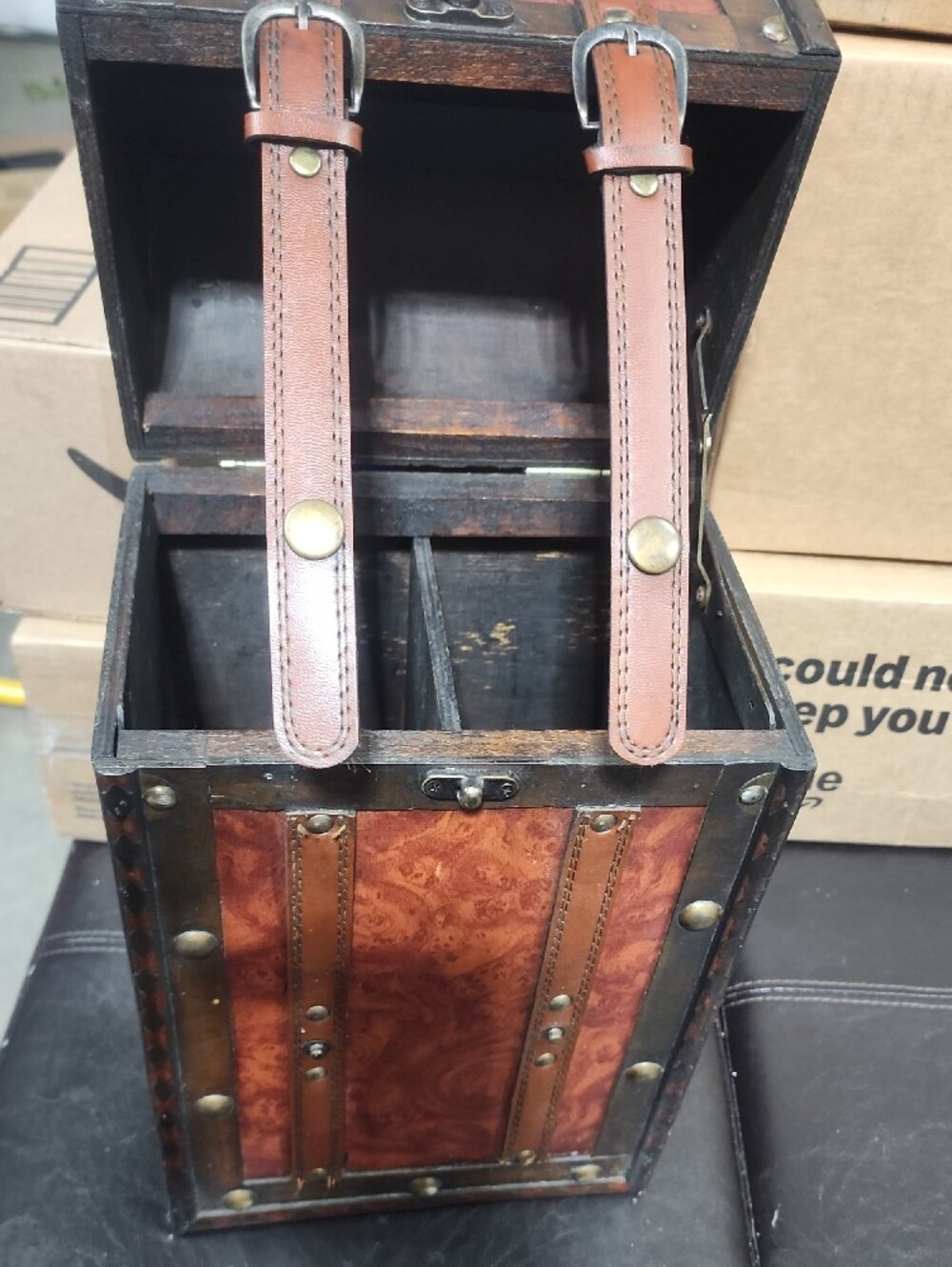 Vintage-Style Brown Faux Leather Treasure Chest Trunk - Picture 3 of 8